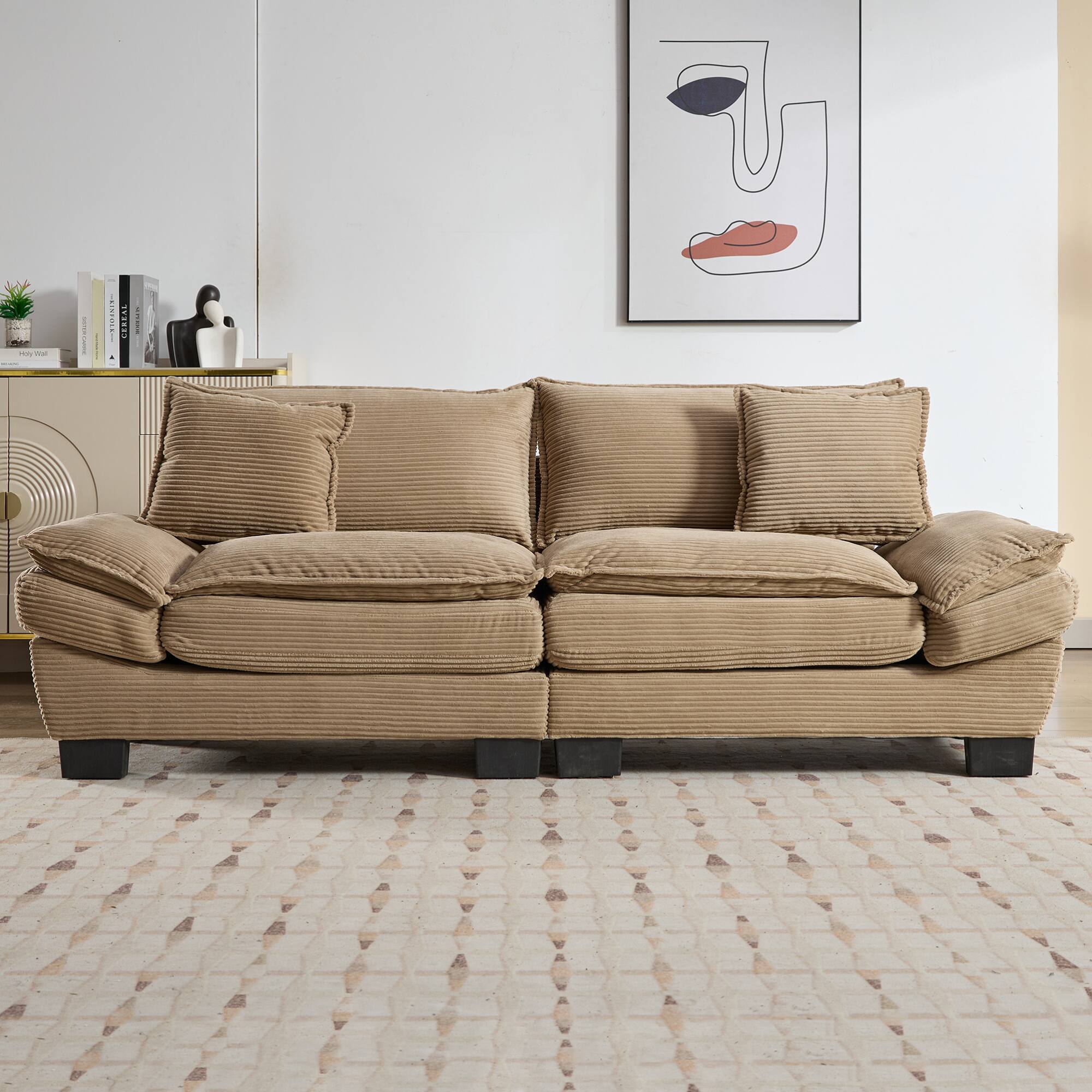 Alt View 8. GOODSILO - Plush Corduroy Convertible Sofa Bed | Deep-Seating Sleeper with Accent Pillows for Home & Office - Khaki.