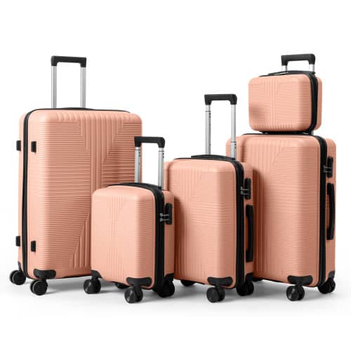 Winado - 12"/16"/20"/24"/28" Carry on 5 Piece PP Hardside Luggage Suitcase Set with Built-in Lock Spinner Wheels Travel Business - Rose Gold