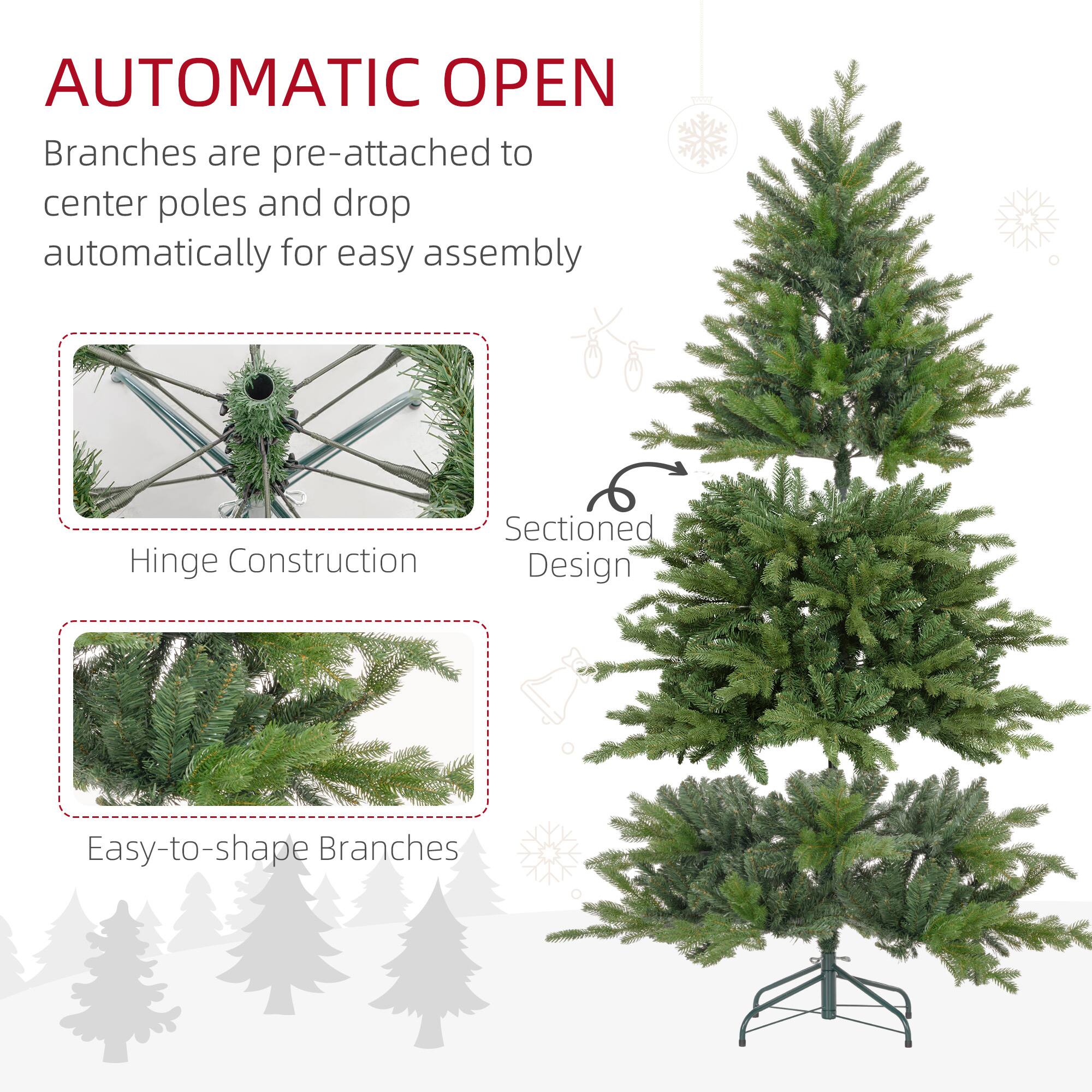 **AUTOMATIC OPEN**

Branches are pre-attached to center poles and drop automatically for easy assembly

- **Hinge Construction**
- **Sectioned Design**
- **Easy-to-shape Branches**