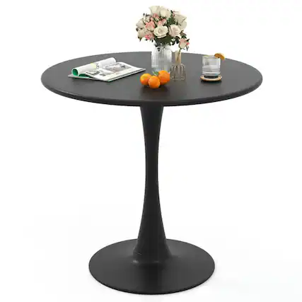 Front. Resenkos - 31.5 In Round Dining Table with Anti-Slip PP Ring-Black, Dining Table, Kitchen Bar Height Table and Chairs - Black.