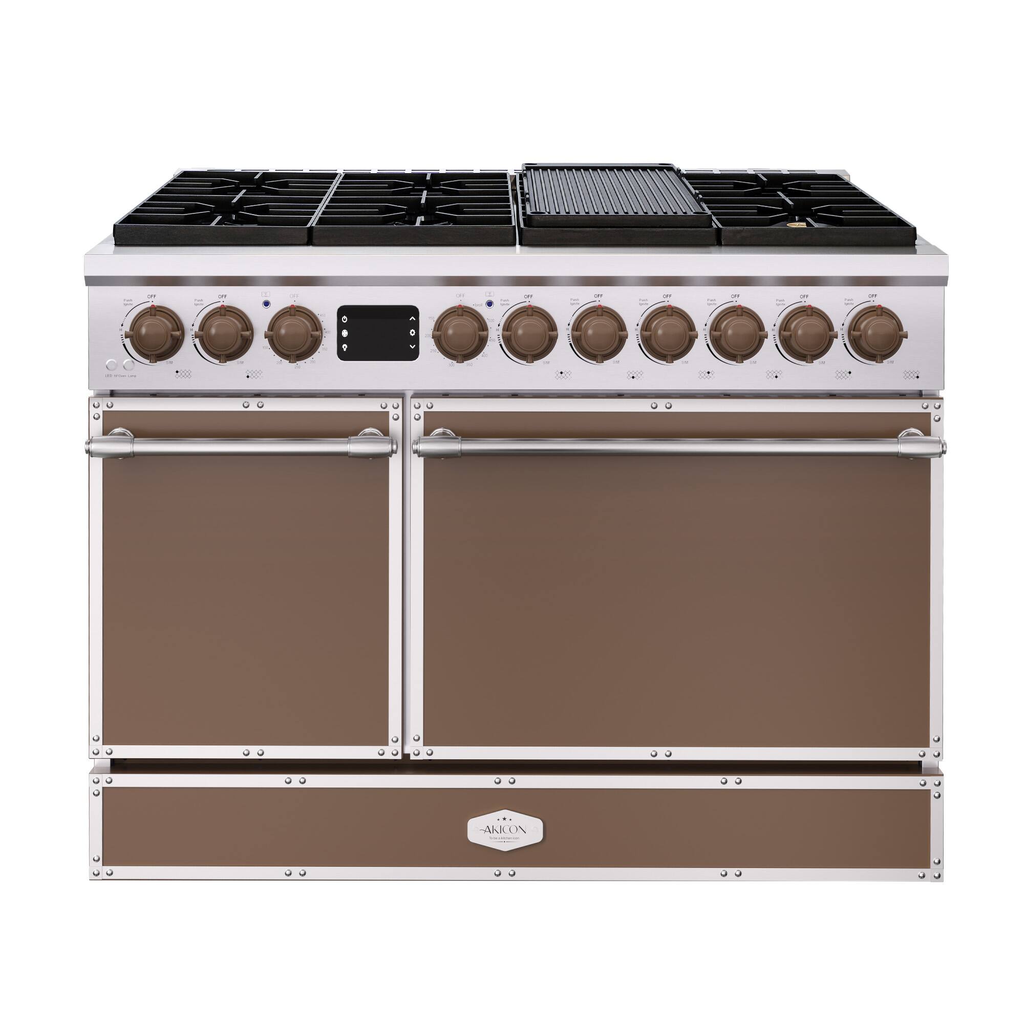 Angle. Akicon - Akicon 6.7 Cu.ft Freestanding Gas Rapid Convection Range with 8 Sealed Burners and Cast Iron Grates in Coffee - Coffee.