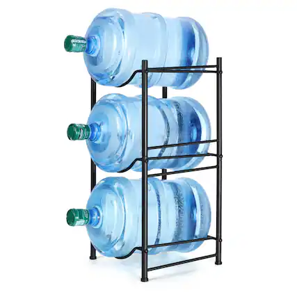 Front. Oumilen - 3-Tier Water Bottle Rack, Heavy Duty Metal 5 Gallon Water Jug Stand with Adjustable Feet, Black - Black.
