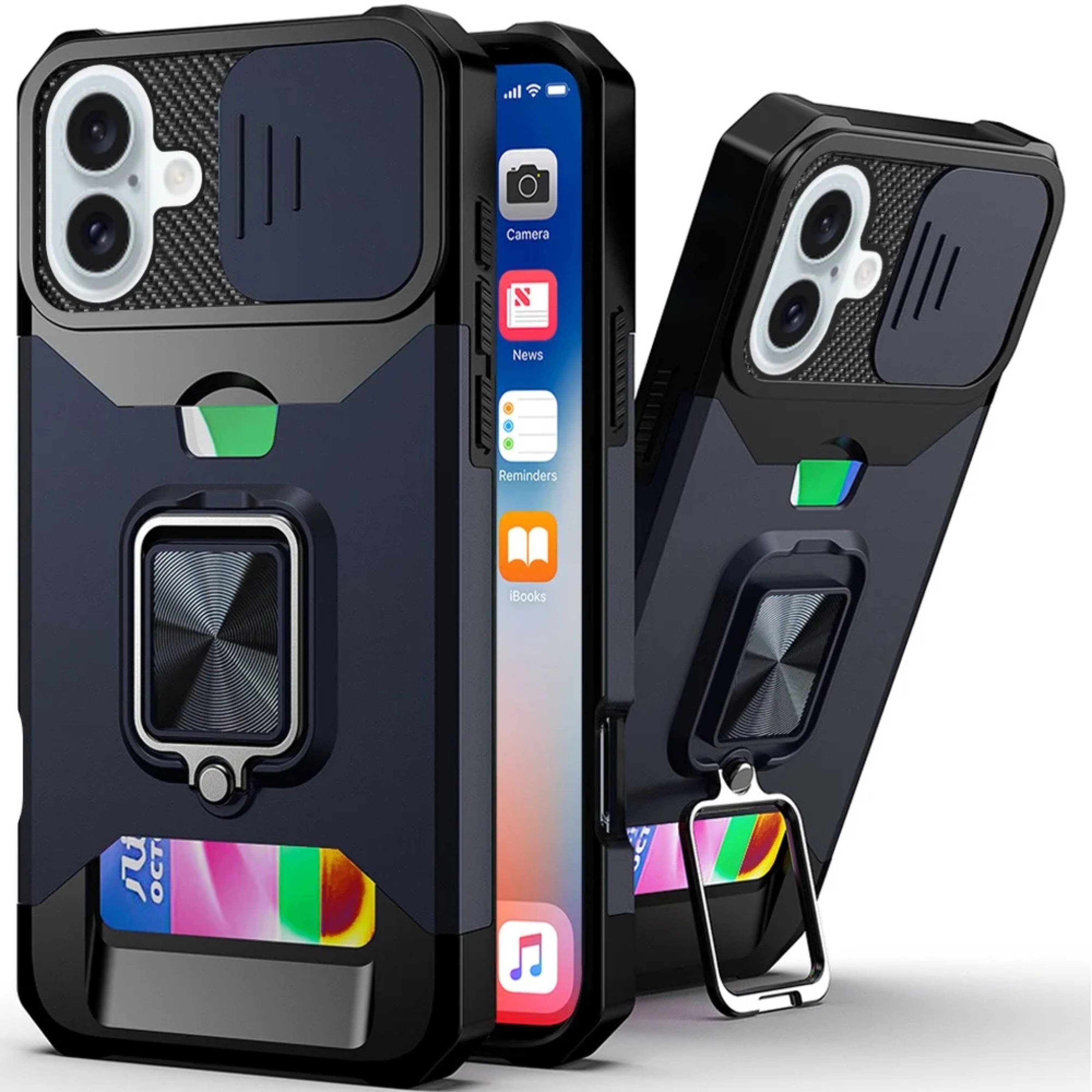 Kitcheniva - Multi Use Card Slot Magnetic Ring Stand Case With Tempered Glass For iPhone 16 6.1 Inch - Blue price history on PriceWatchPro