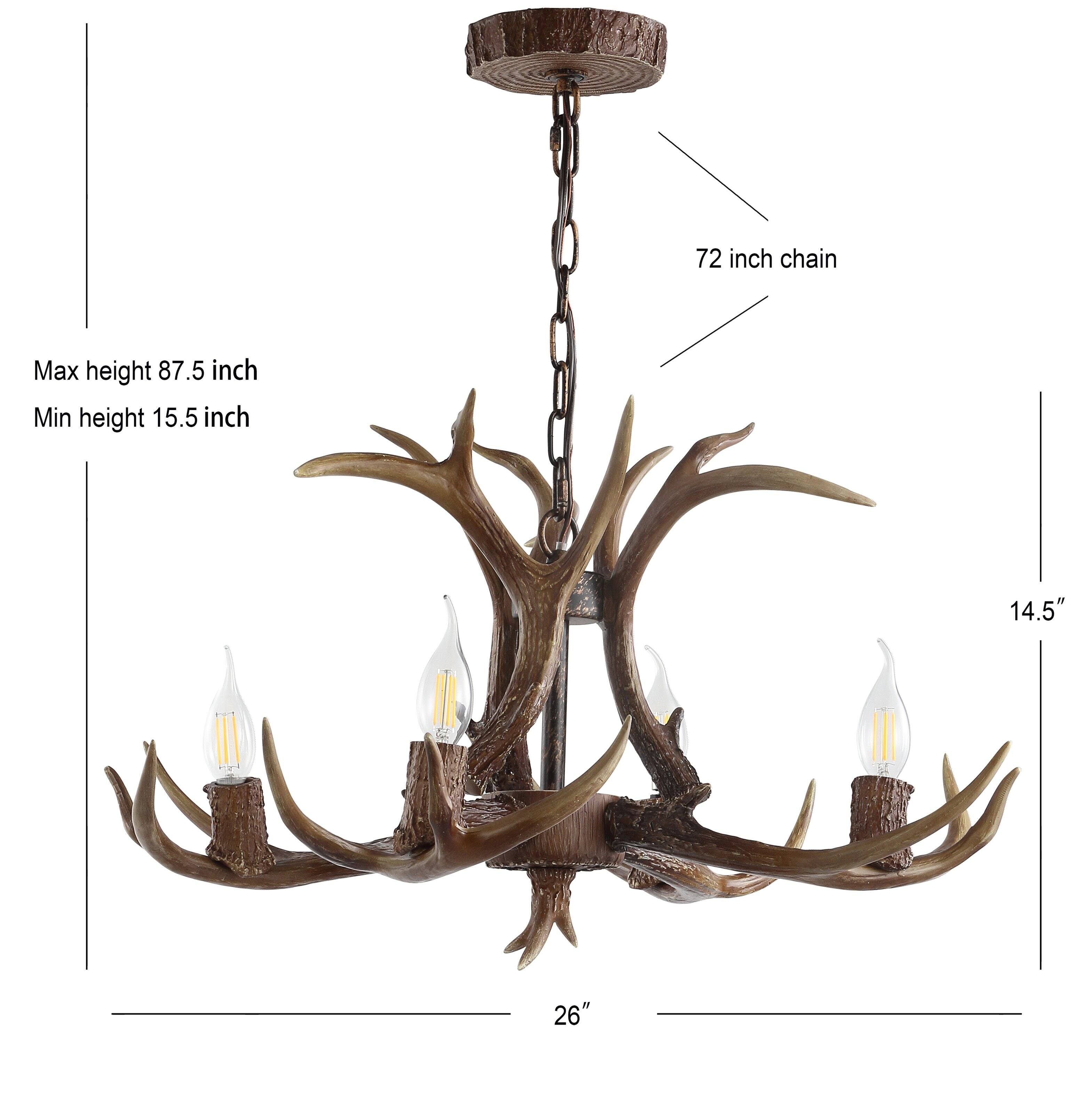72 inch chain  
Max height 87.5 inch  
Min height 15.5 inch  
14.5"  
26"