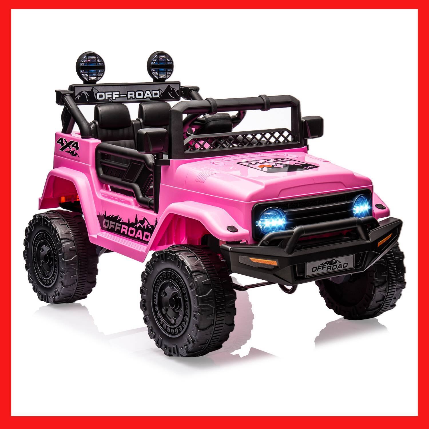 Qeetex - 24V Kids Electric Ride-on Car 2-Seater, Off-Road Vehicle with Music,LED Lights, for Best Kids Gift - Pink