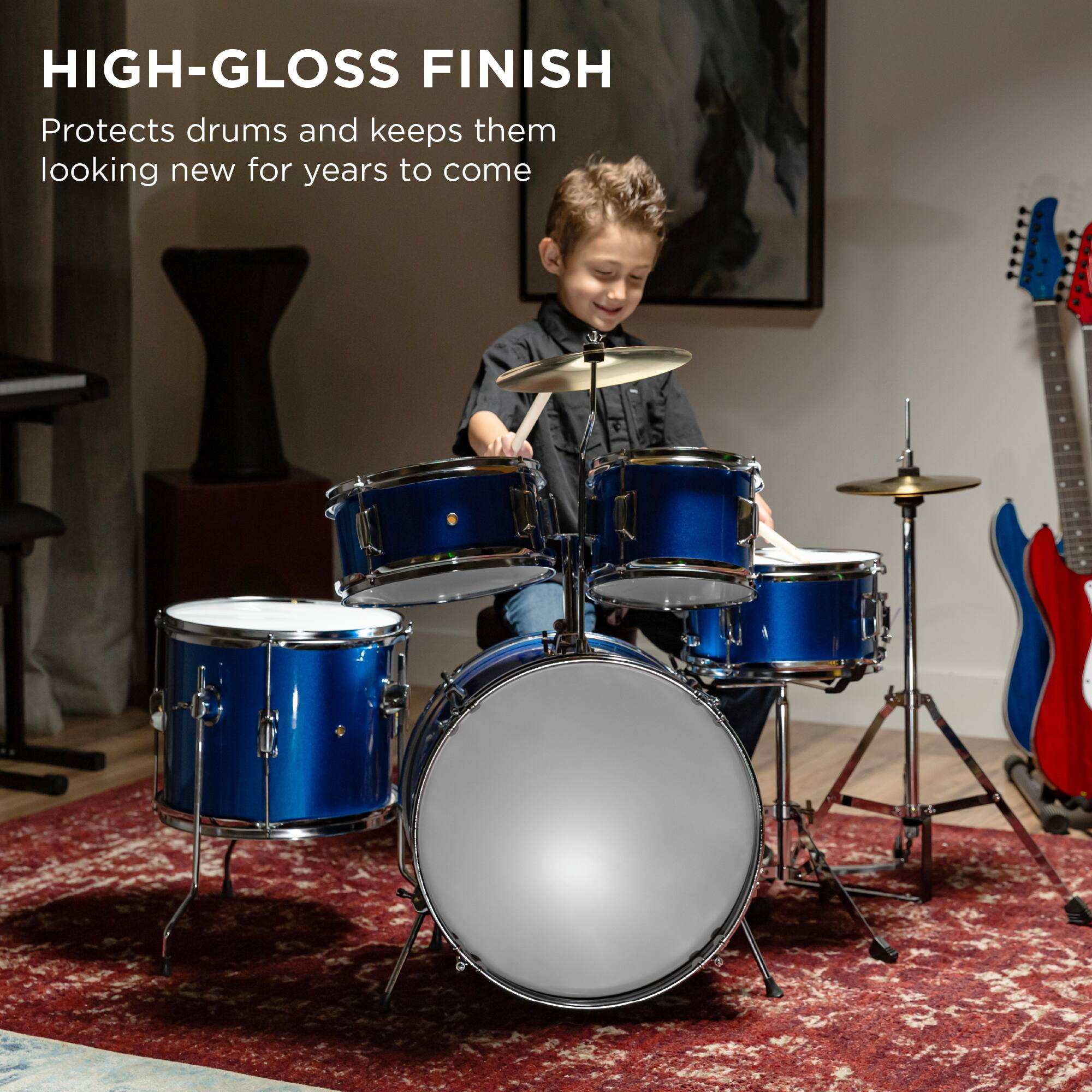 HIGH-GLOSS FINISH
Protects drums and keeps them looking new for years to come.