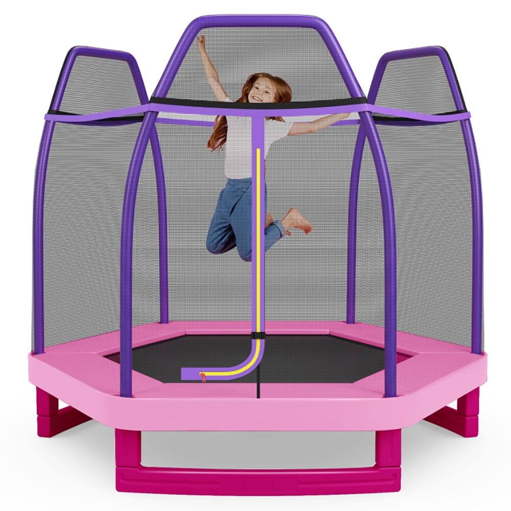 Front. Pefilos - 7 Feet Kids Recreational Bounce Jumper Trampoline-Pink, Bounce Trampoline for Outdoor as Garden, Park - Pink.