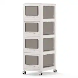 Gymax - 4-Tier Plastic Drawer Storage Organizer w/3 Drawers & Lockable Wheels for Home - White