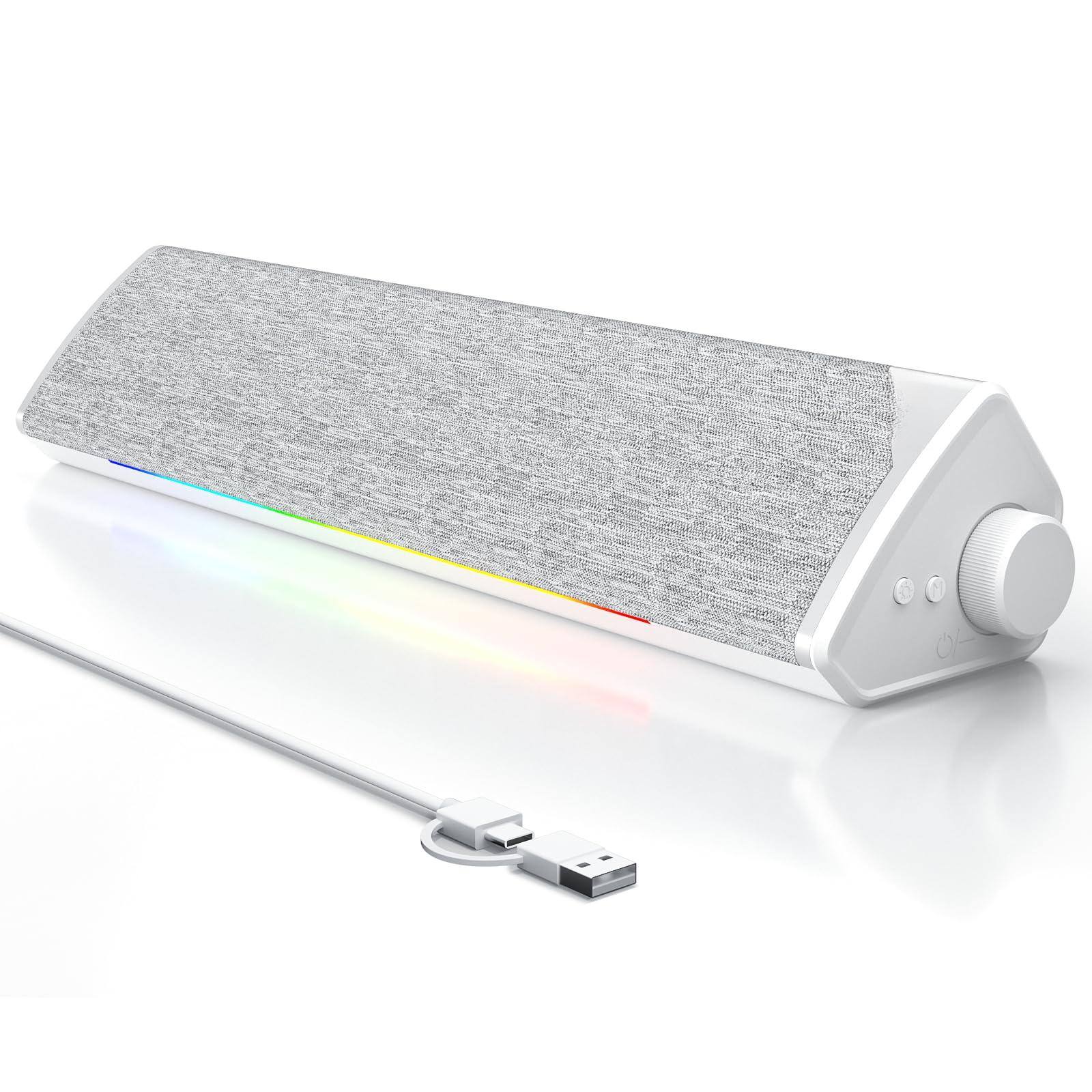 Front. Dazzling Pops - R60 Computer Speakers Usb-c usb Plug-n-play Pc With Led Dynamic Light Surround Sound Soundbar Rotary For - White.