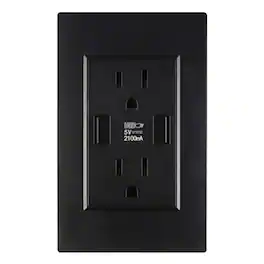 Kitcheniva - 120V Dual Wall Outlet With USB Ports Charger AC Power Receptacle Plate Panel 15A - Black
