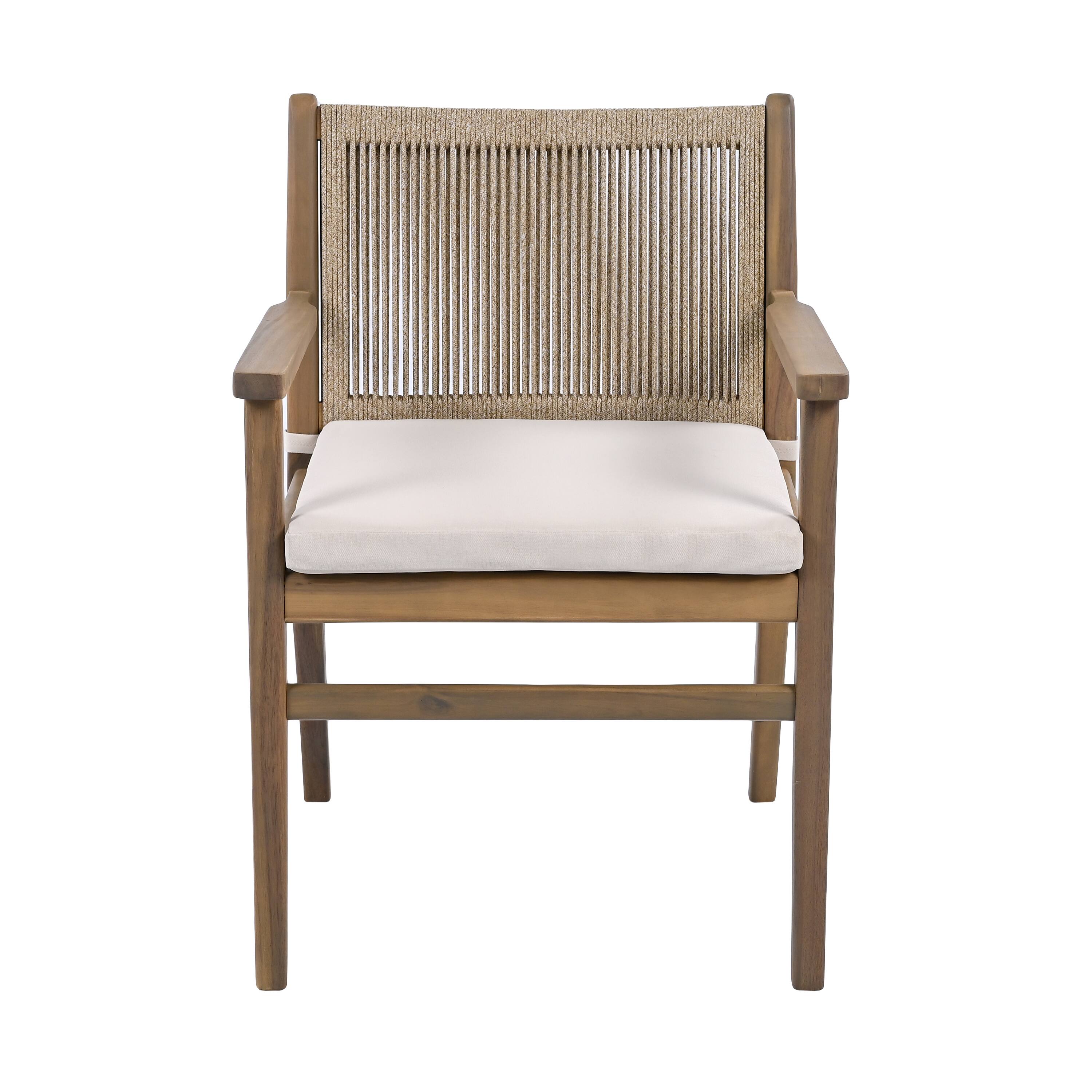 Alt View 1. Mondawe - Set of 2 Acacia Wood Patio Armchair with Rope Design Back and Water Repellent Cushion - Light Brown.