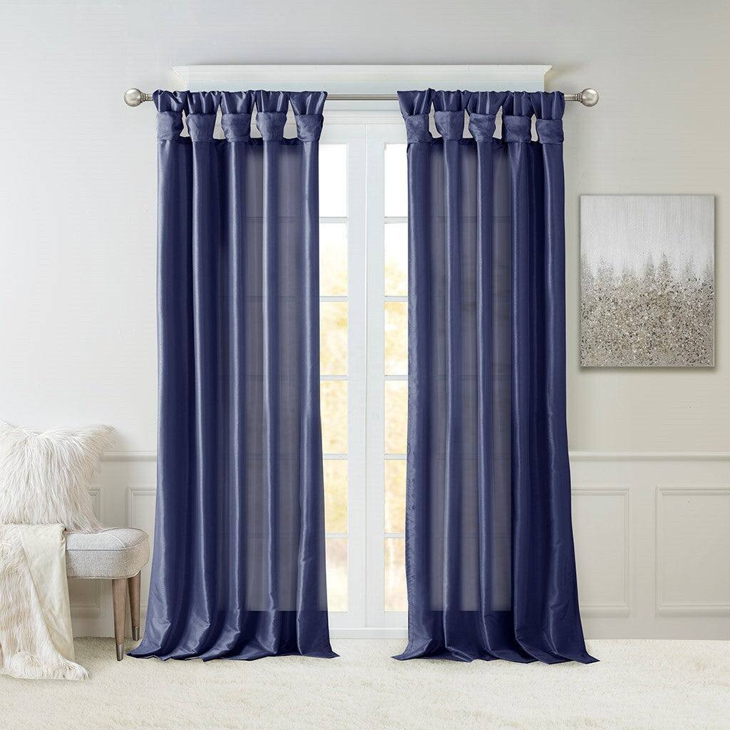 Alt View 9. BreeBe - Twist Tab Lined Window Curtain Panel Navy 50x108' - Navy.
