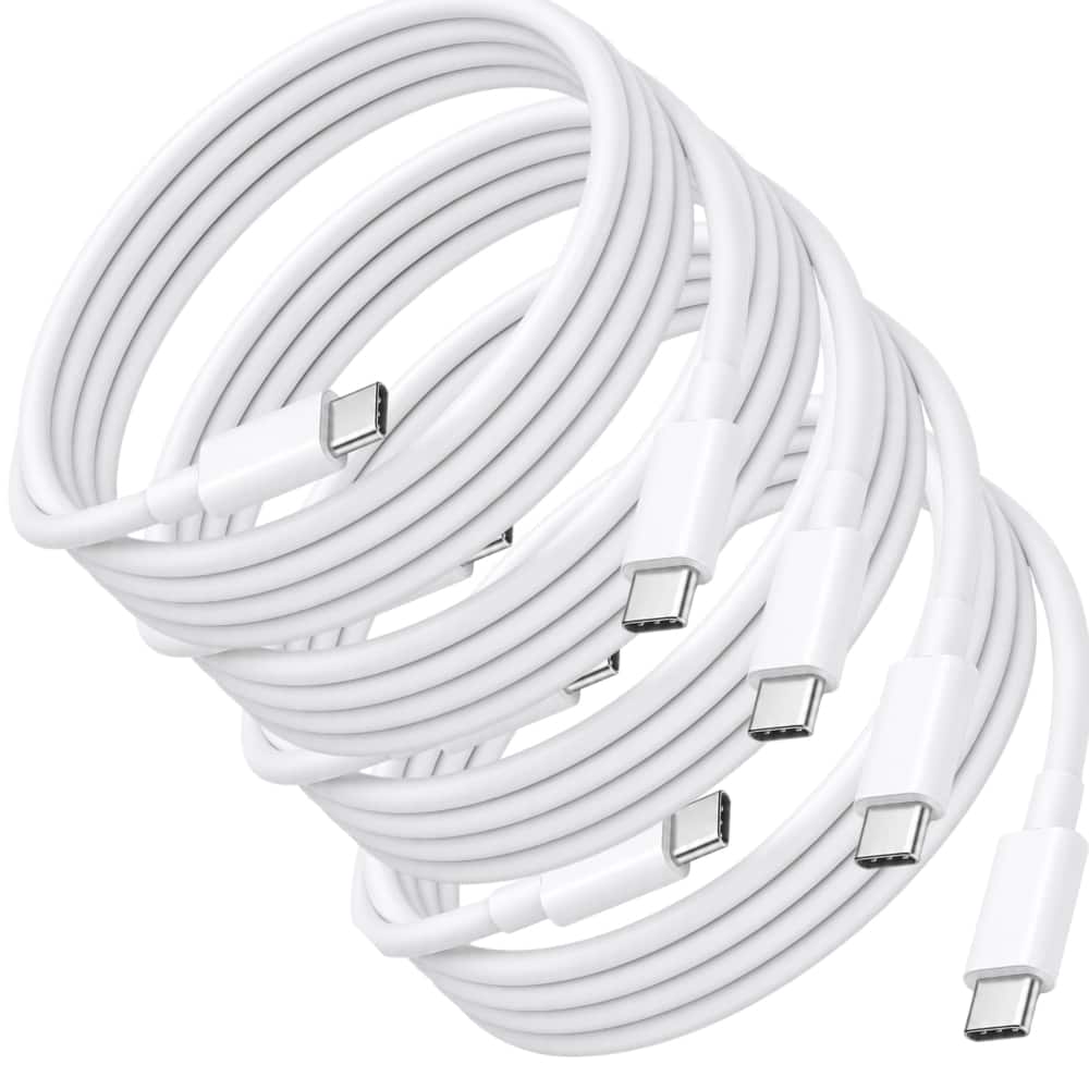 Qixxronics - [4-Pack] Type-C to Type-C Cable 6FT, Charging & Data Transfer for Mobile Phones, Tablet, CarPlay & More - White
