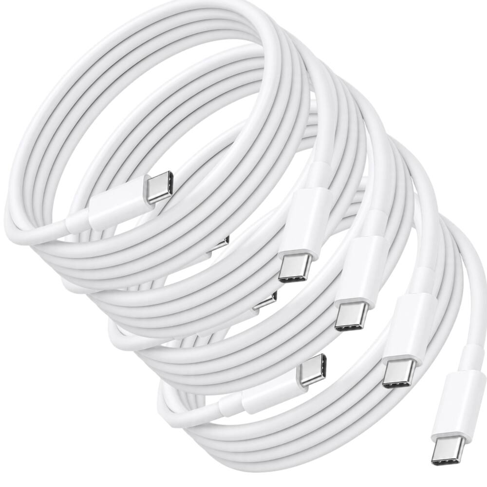 Front. Qixxronics - [4-Pack] Type-C to Type-C Cable 6FT, Charging & Data Transfer for Mobile Phones, Tablet, CarPlay & More - White.