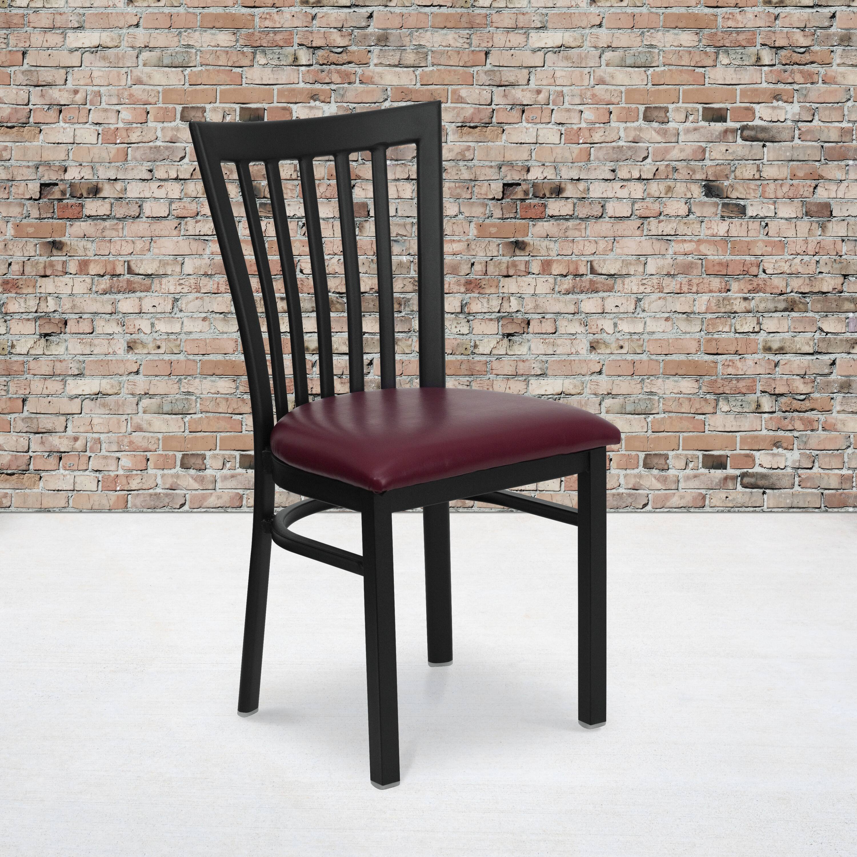 Alt View 1. Emma + Oliver - School House Back Metal Restaurant Dining Chair - Burgundy Vinyl Seat/Black Metal Frame.