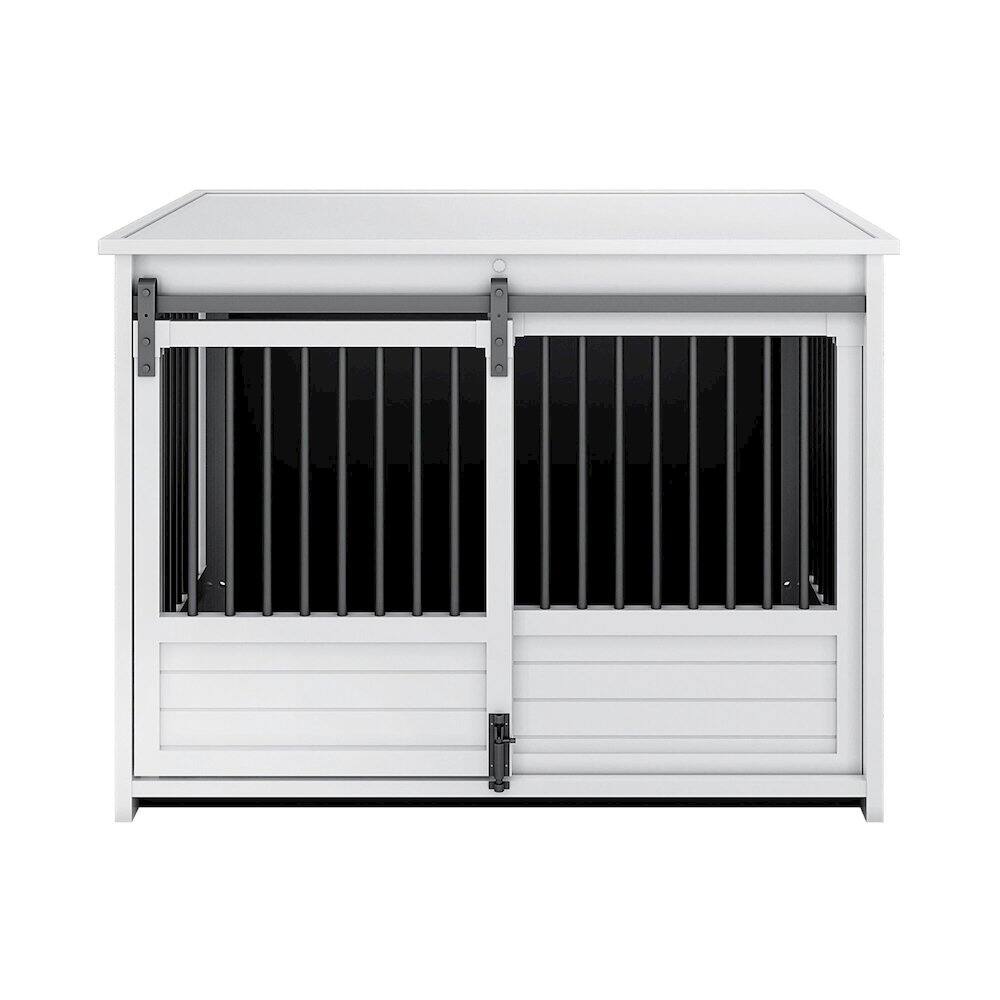 Alt View 1. New Age Pet - ECOFLEX Barn Door Dog Crate End Table - Antique White Large.