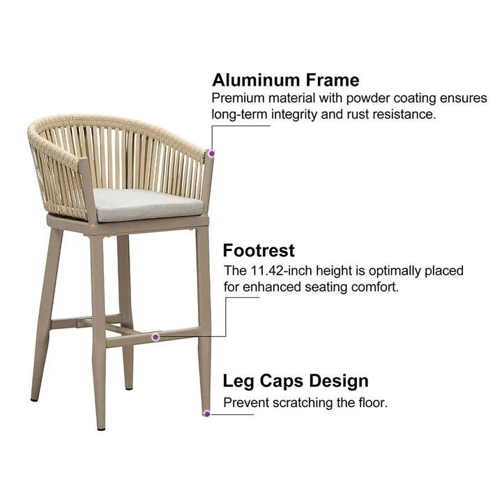 Aluminum Frame  
Premium material with powder coating ensures long-term integrity and rust resistance.

Footrest  
The 11.42-inch height is optimally placed for enhanced seating comfort.

Leg Caps Design  
Prevent scratching the floor.