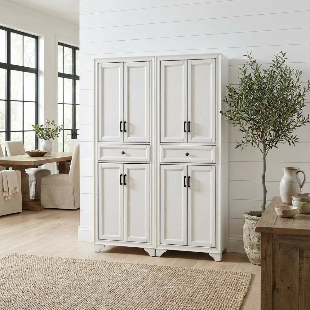 Alt View 1. FurniFact - Distressed White Pantry Cabinets with Anti-Tip Mechanism and Floor Clearance - Distressed White.