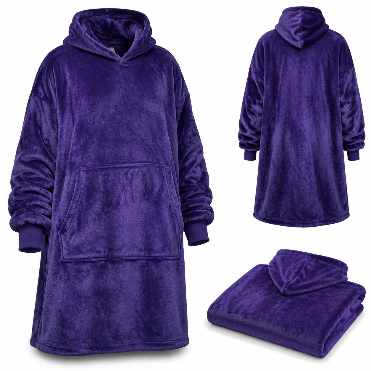 Back. Oumilen - Oversized Wearable Hoodie Blanket, 55.1 Inch XL Super Soft Flannel Hooded Blanket Sweatshirt with Pocket, Purple - Purple.