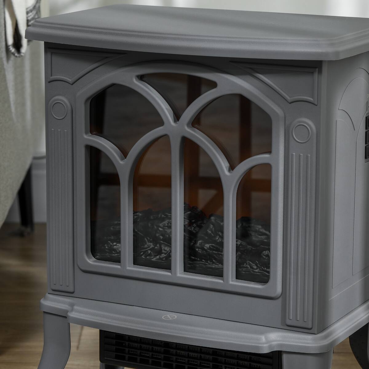 Alt View 4. Loheer - Loheer Freestanding Electric Fireplace Stove Retro Grey 1500W - Gray.