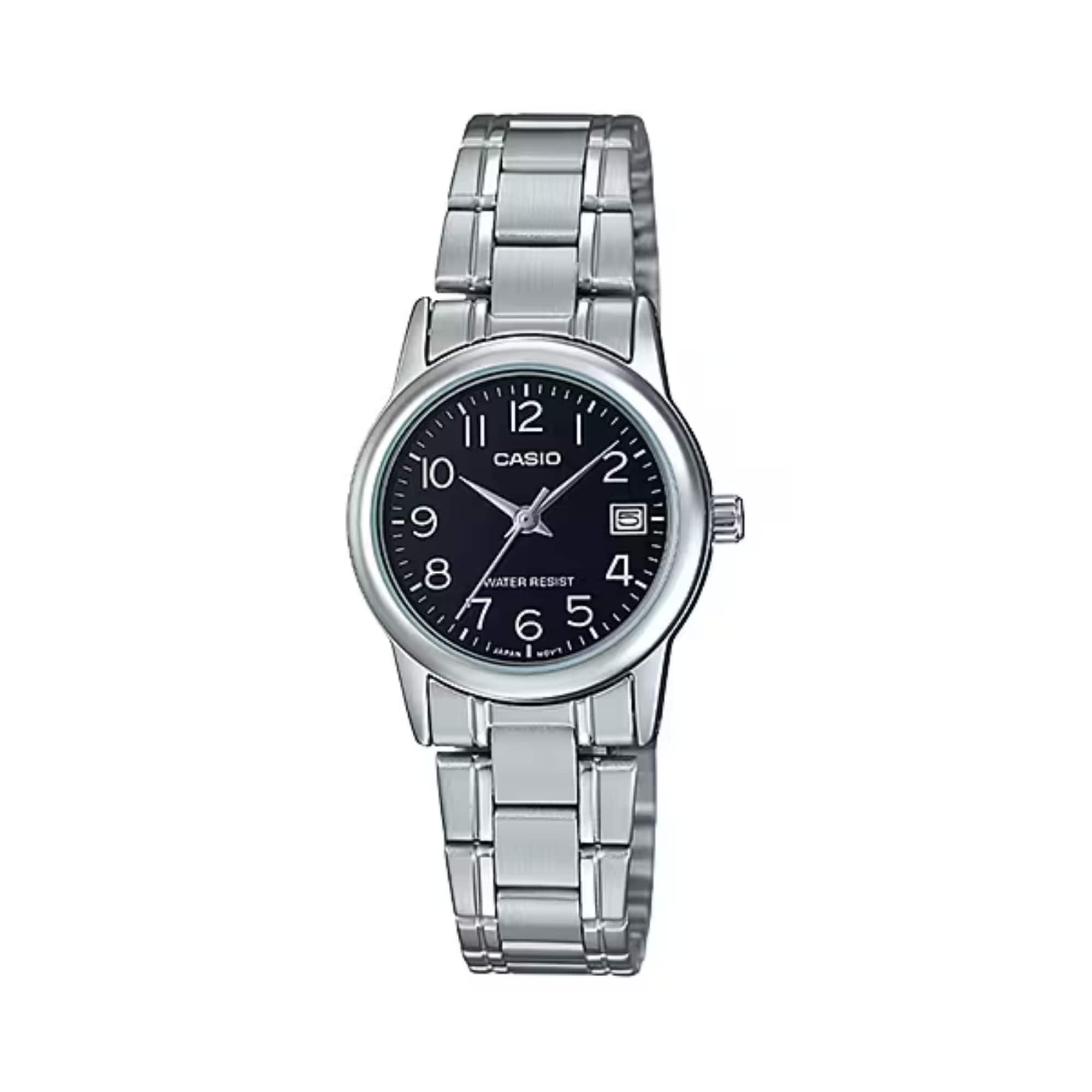 Casio - Women’s Analog Watch Black Dial Steel Bracelet - LTP-V002D-1BUDF - Silver