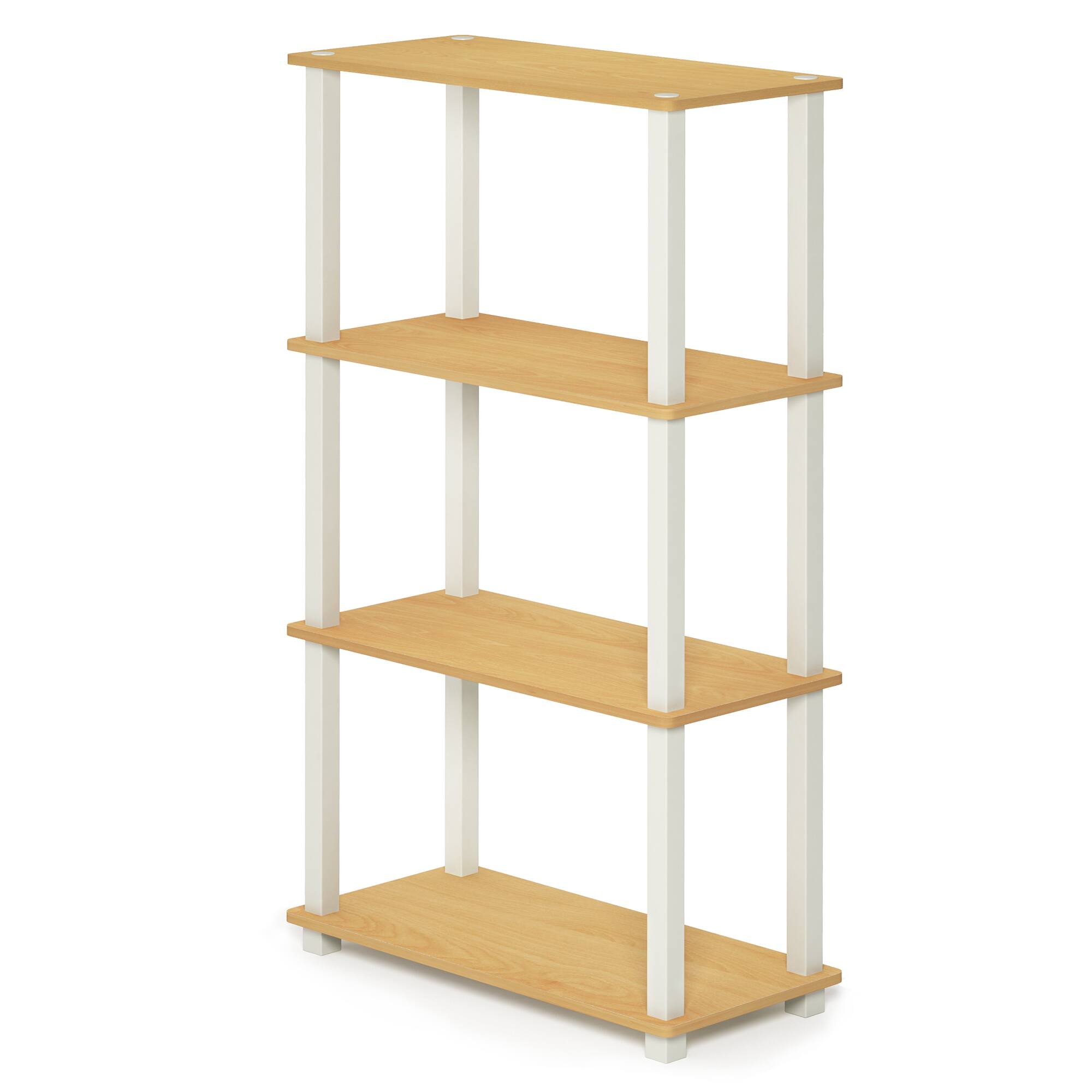 Furinno - Turn-S-Tube 4-Tier Multipurpose Shelf Display Rack with Square Tube, Beech/White - Beech/White