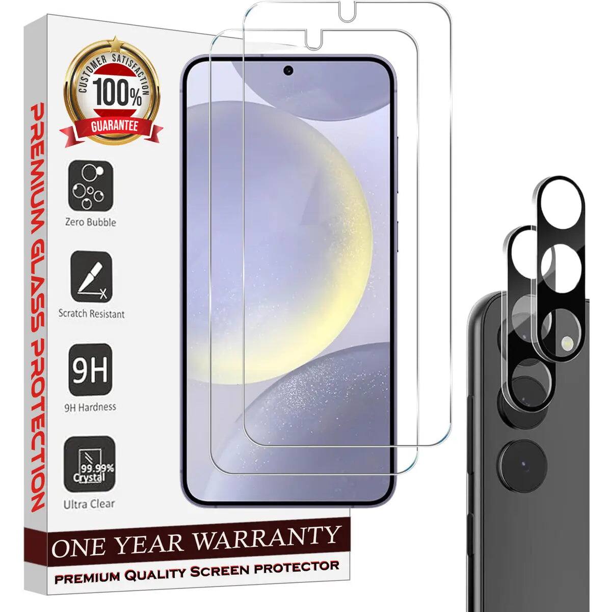 CUSTOMER 100% SATISFACTION GUARANTEE PREMIUM Zero Bubble GLASS Scratch Resistant 9H 9H Hardness PROTECTION ONE Ultra Crystal 99.99% Clear YEAR QUALITY SCREEN WARRANTY PROTECTOR