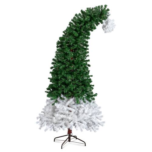 Alt View 1. Winado - 6 FT Santa Hat Style Christmas Tree Pre-lit, Hinged Artificial with Lights for Holiday Decoration - Green and White.