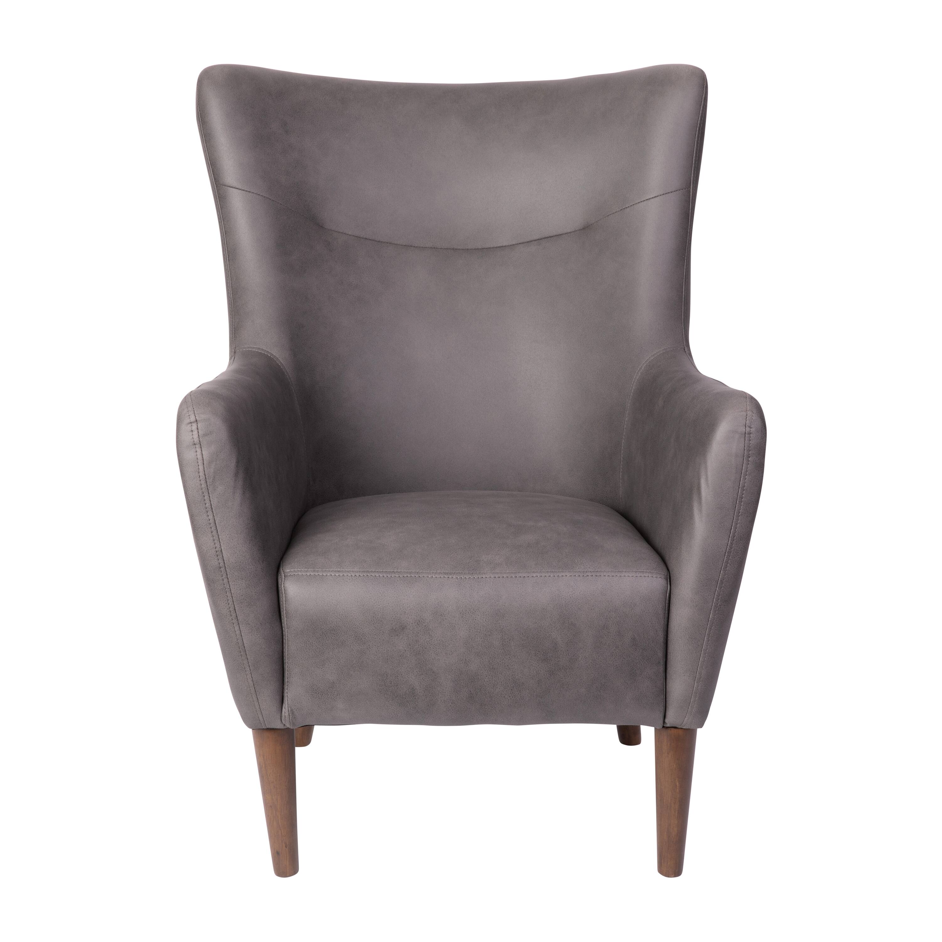Alt View 9. Emma + Oliver - Kellen Traditional Wingback Accent Chair, Faux Leather Upholstery and Wooden Frame and Legs - Dark Gray.
