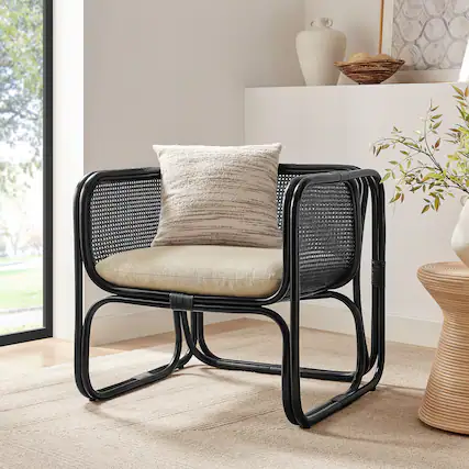 Front. Modway - Ellis Natural Rattan Accent Armchair by Modway - Black.