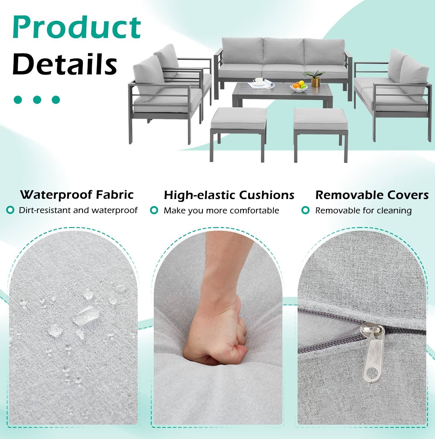 Product Details

- Waterproof Fabric
  - Dirt-resistant and waterproof

- High-elastic Cushions
  - Make you more comfortable

- Removable Covers
  - Removable for cleaning