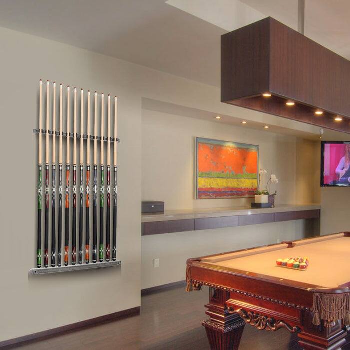 Alt View 2. GSE Games & Sports Expert - 2-Piece Wood 12 Billiard Pool Cue Rack Wall Mounted Holders, Pool Cue Wall Rack Set - Brushed Grey - Brushed Grey.