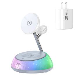 SKRAN - 3-in-1 Phone Stand - Desktop Wireless Charger for Apple iPhone - Magnetic Charging Wireless Watch Charger - White