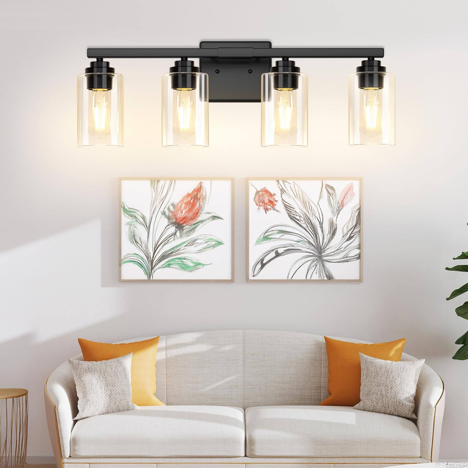 Alt View 6. Dazzling Pops - Bathroom Light Fixtures Modern Vanity Lights Over Mirror With Clear Glass Shades Matte Fixture Classic Wall - Black 4-Light.