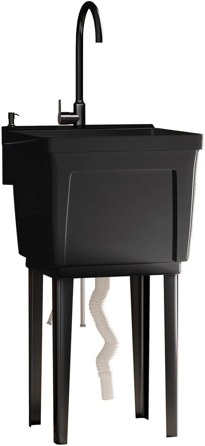 Front. Circus Cirle - 18-Gallon Utility Sink with Hot/Cold Stainless Steel Faucet - Black.