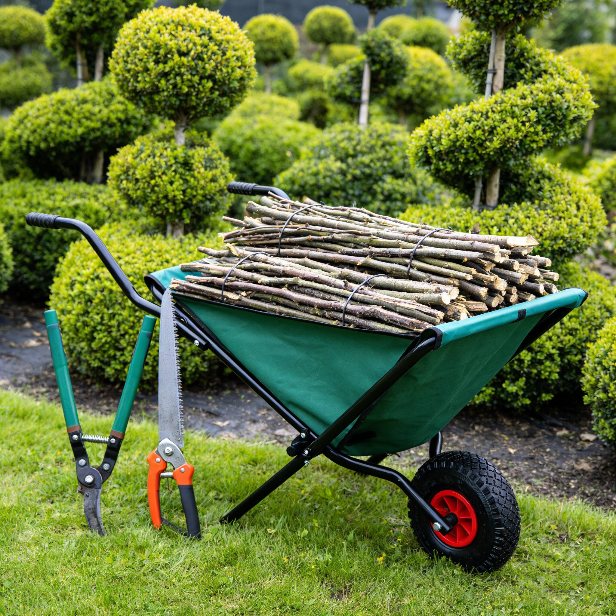 Alt View 4. COWLOWN - Collapsible 176 lb 2 Wheel Garden Wheelbarrow 10in Pneumatic Tire Green Oxford Cloth - Green.