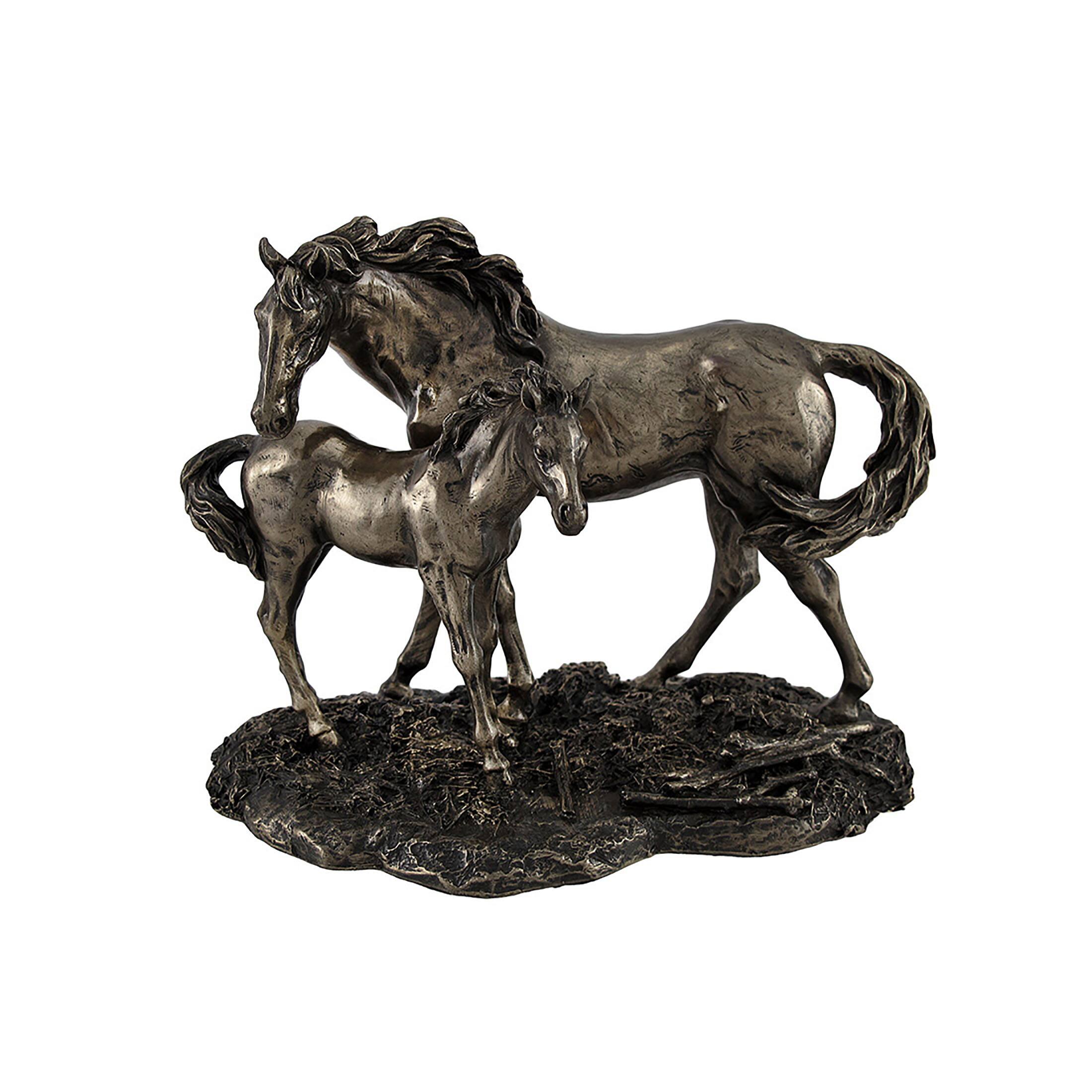 Front. Veronese Design - Mare and Foal Wild Horses Bronzed Statue - Bronze.