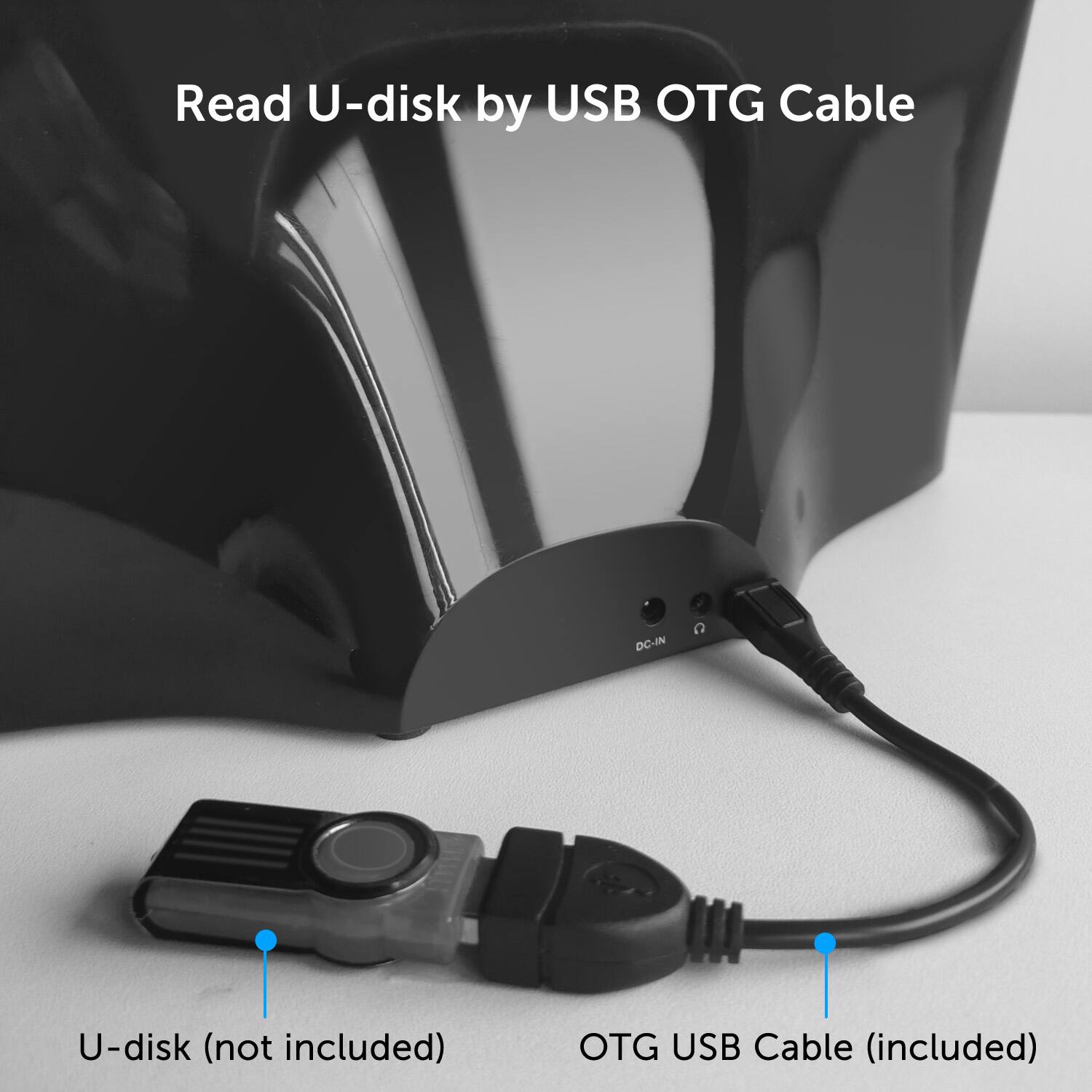 Read U-disk by USB OTG Cable

U-disk (not included)

OTG USB Cable (included)