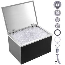 VEVOR - Drop in Ice Chest, 28"L x 20"W x 17"H Stainless Steel Ice Cooler, Commercial Ice Bin with Hinged Cover, 40 qt Outdoor - Silver