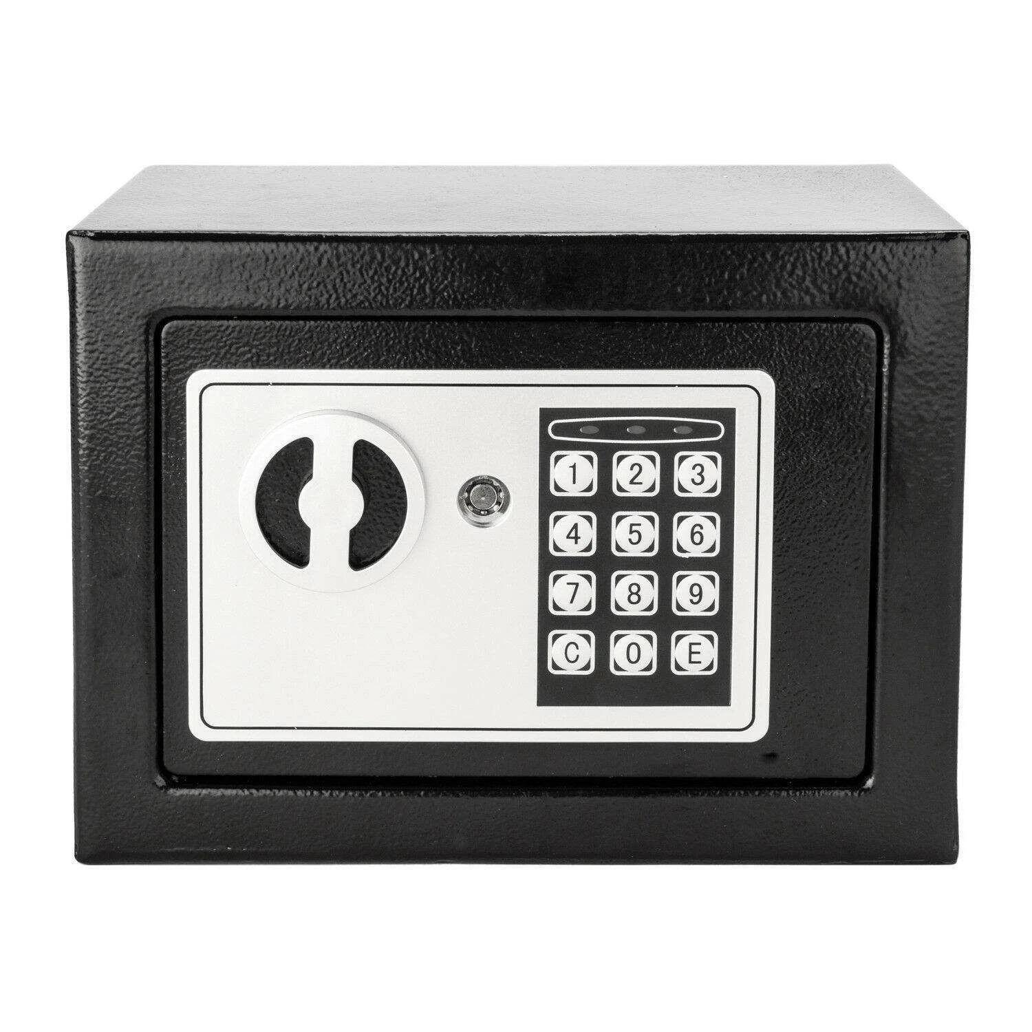 Front. Stock Preferred - 17E Digital Electronic Safe Box with Password Keypad - Black Body with Silver Gray Keypad Panel.