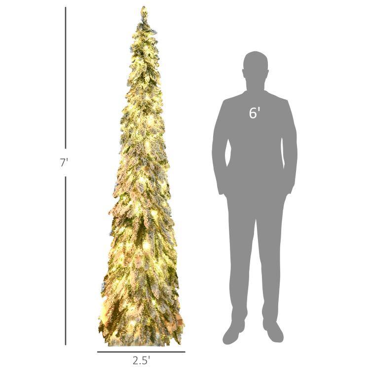 Alt View 3. PULUZ - 7 feet Artificial Slim Christmas Trees, with Snow Frosted Branches, Warm White or Colorful LED Lights, Downswept Shape - Green.