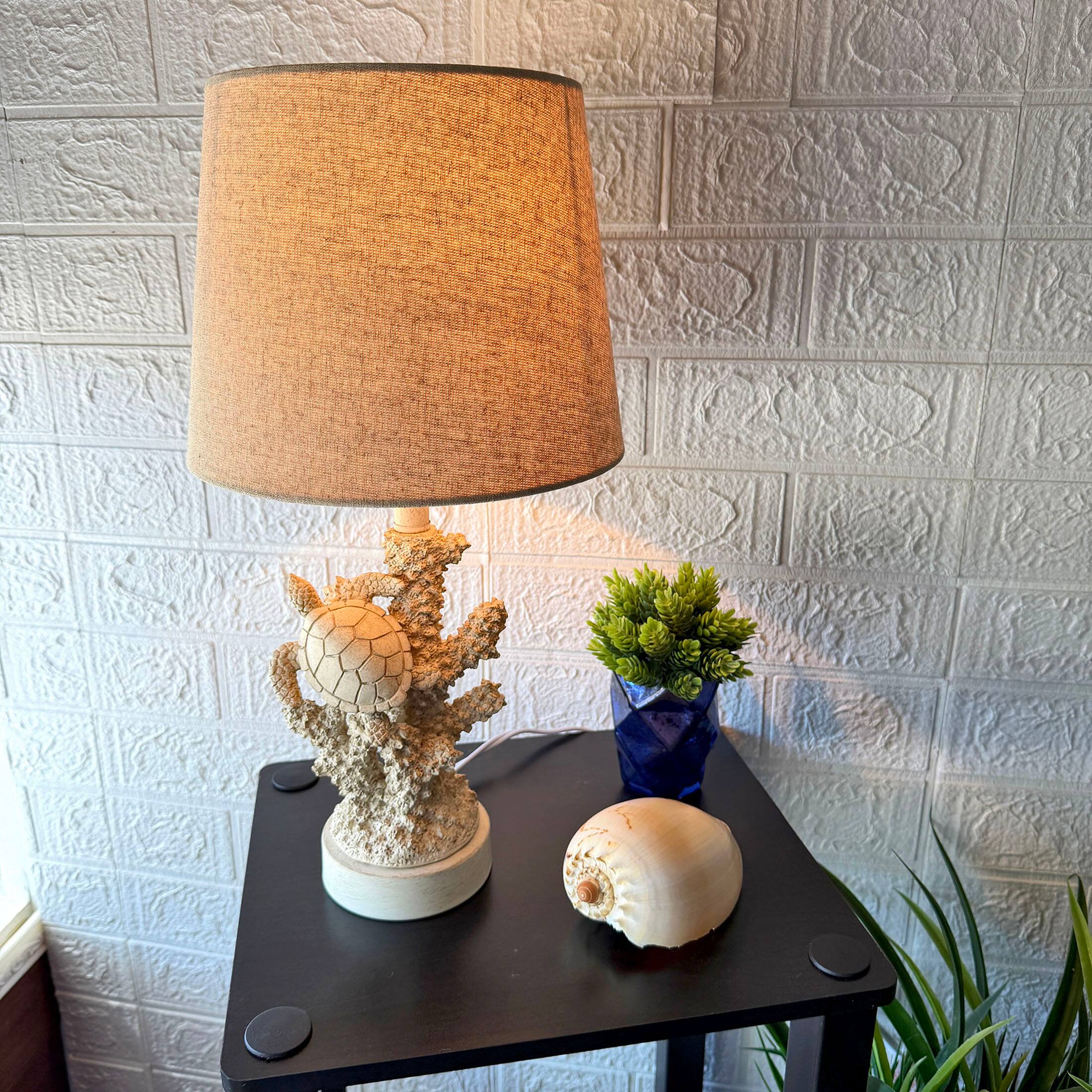 Alt View 3. Things2Die4 - Sea Turtle Coral Table Lamp 17 Inch Resin Coastal Accent Light with Shade - Off-white.