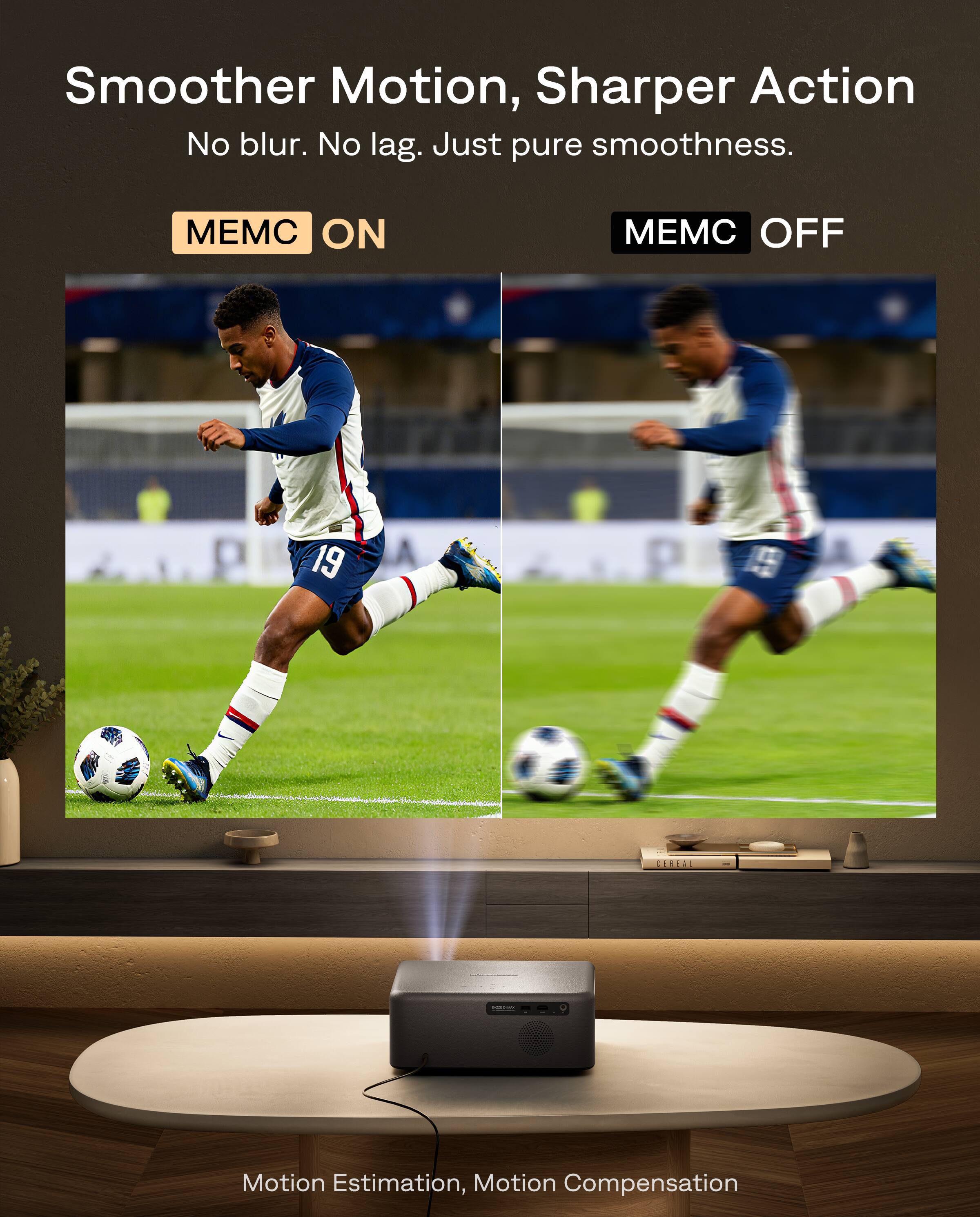 Smoother Motion, Sharper Action  
No blur. No lag. Just pure smoothness.  

MEMC ON  
MEMC OFF  

Motion Estimation, Motion Compensation