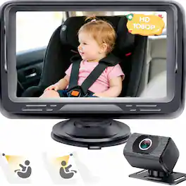 PRIMEPLUS - Baby Car Camera Monitor with 1080P Night Vision and 150 Degree Wide Angle for Backseat