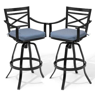 Angle. Crestlive Products - Crestlive Products Sunbrella Cast Aluminum Set 2 Black Swivel Bar Stool Chair Blue Cushioned Seat - Blue-2PC.