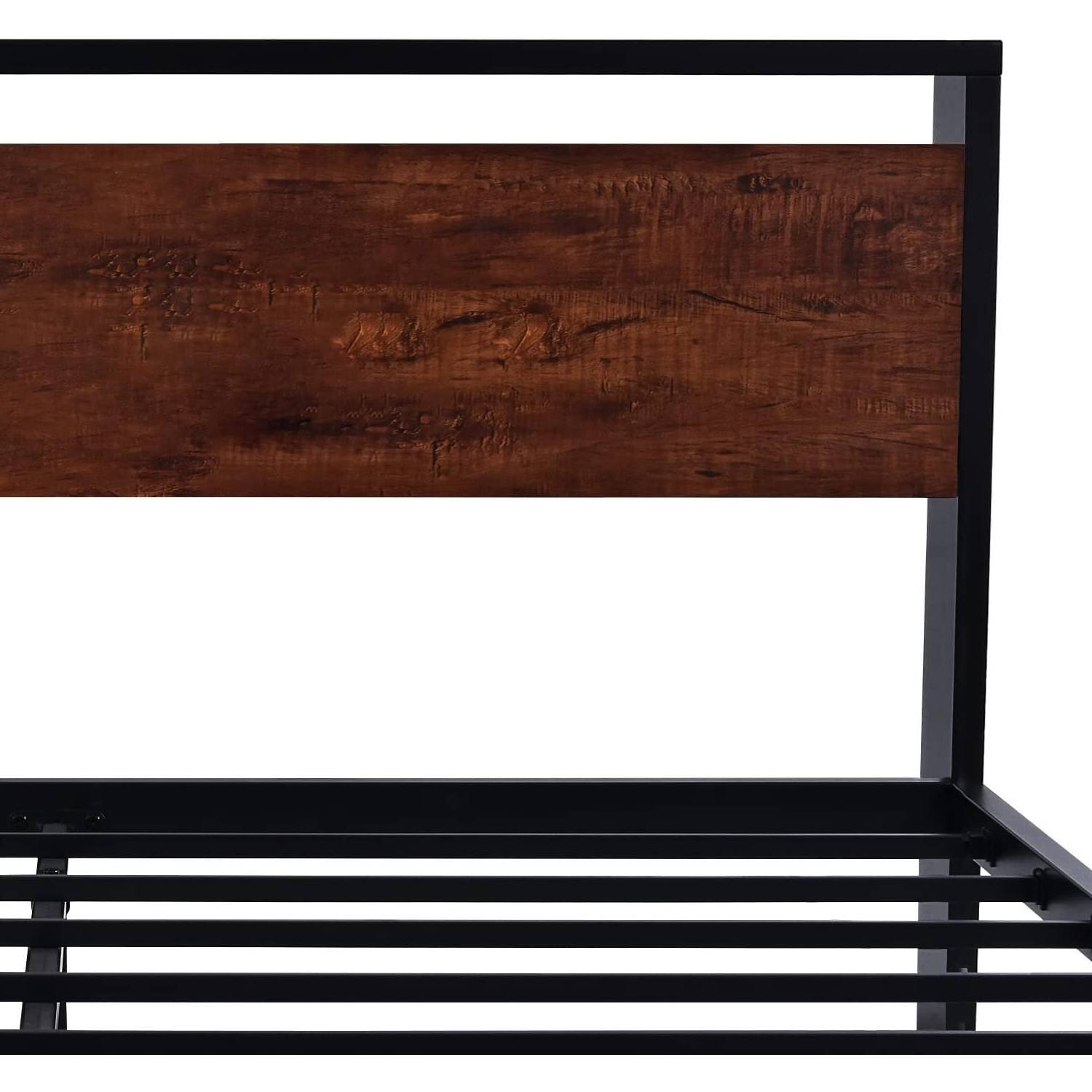 Alt View 1. Hivvago - Hivvago King Metal Platform Bed Frame with Mahogany Wood Panel Headboard Footboard - Brown.