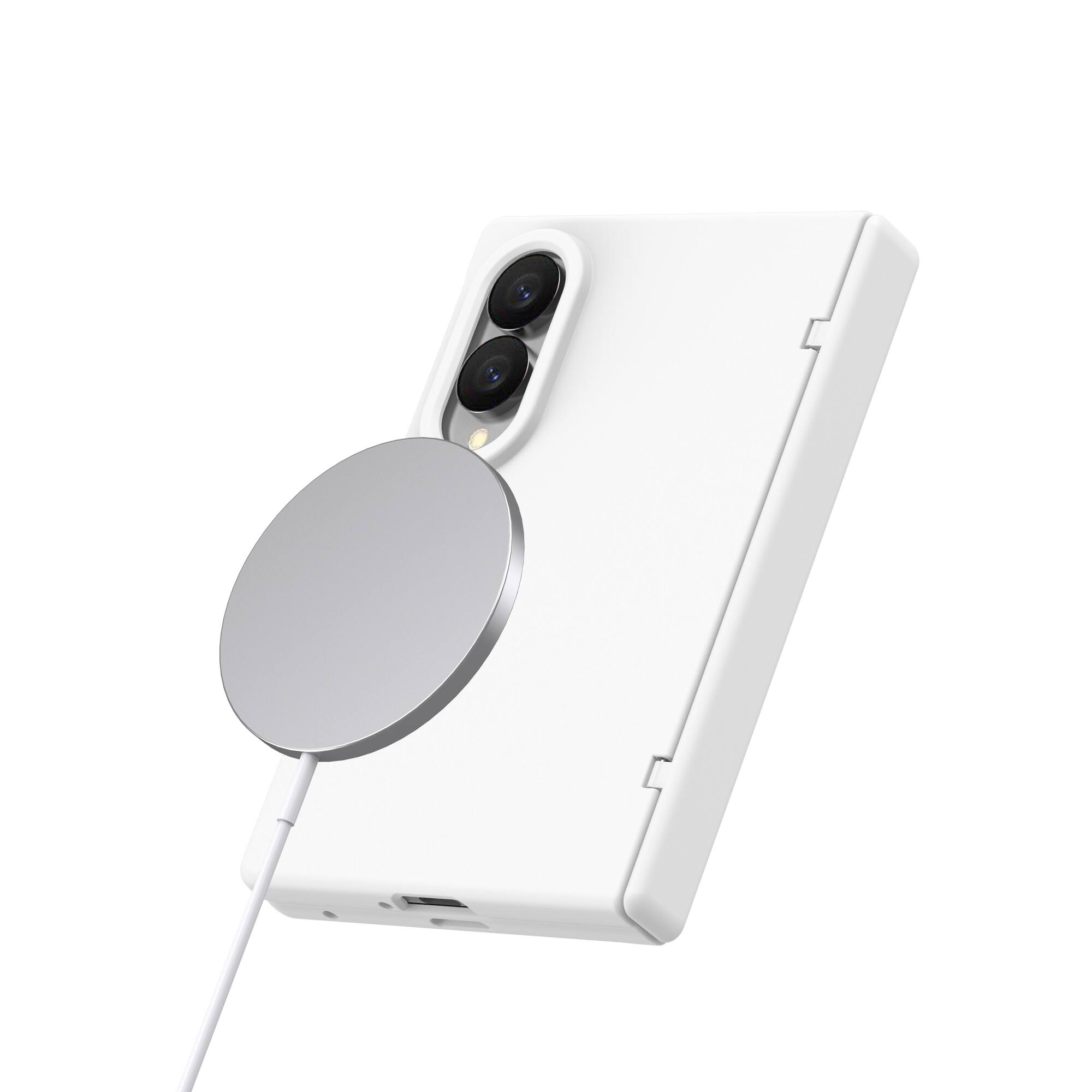 Angle. Dteck - Magnetic for Samsung Galaxy Z Fold8 Case with Screen Protector, Compatible with MagSafe, Full Body Hinge Protection - White.