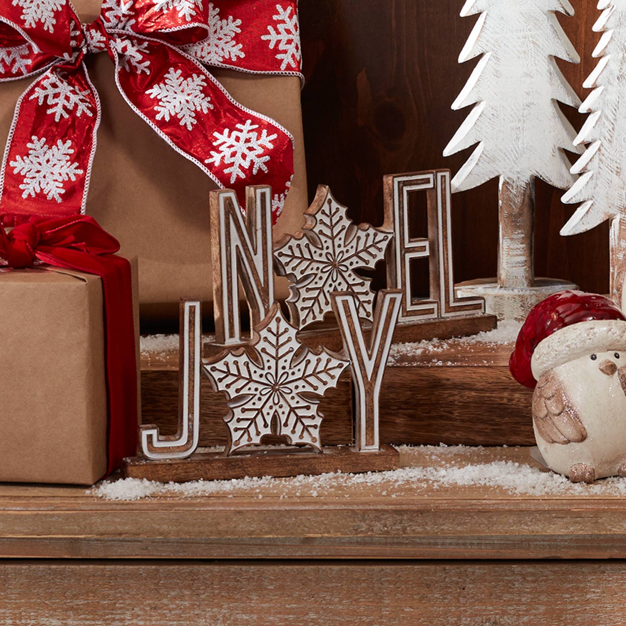 Angle. BreeBe - Joy and Noel Tabletop Sign (Set of 4) - Brown.