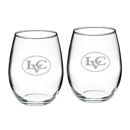Front. Jardine - Lebanon Valley College Team Design Two-Piece 21oz. Stemless Wine Glass Set - Multicolor.