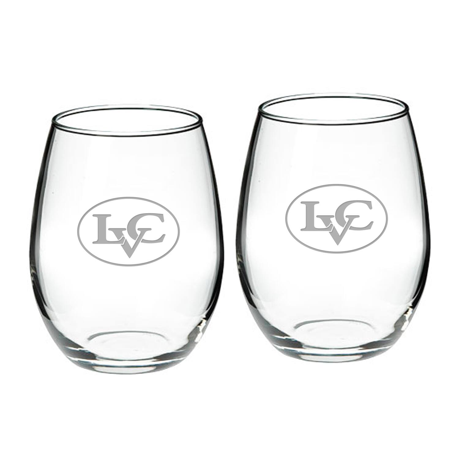 Front. Jardine - Lebanon Valley College Team Design Two-Piece 21oz. Stemless Wine Glass Set - Multicolor.